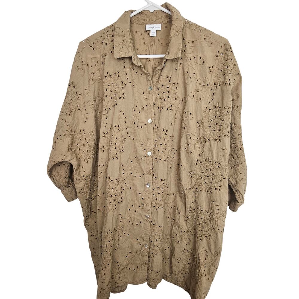 J. Jill Womens Embroidered Floral Eyelet Top Sz LT Summer Resortwear Breathable
